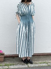 画像7: NO.171 先染めボーダーストライプ　twill 　グリーンホワイト (7)